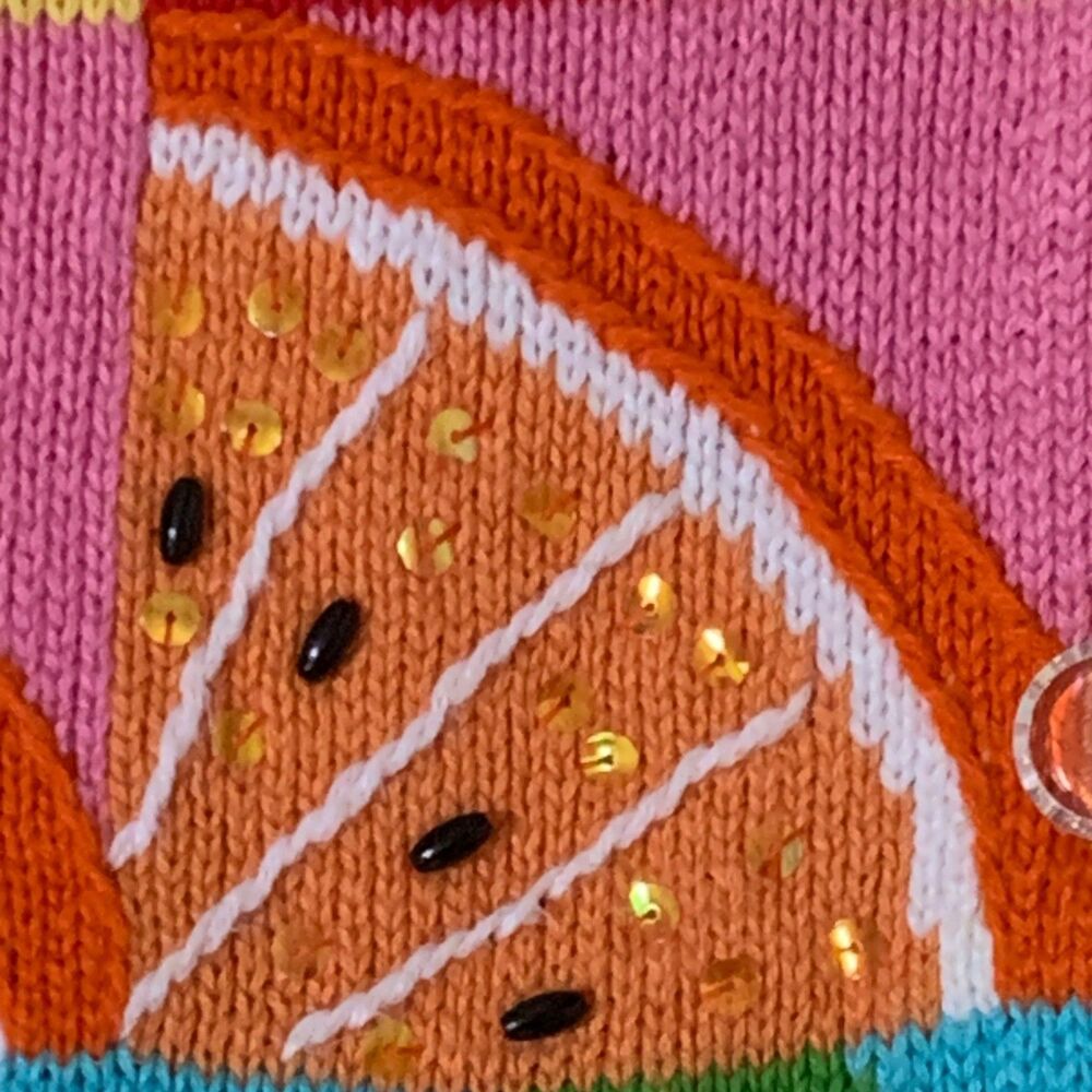 Janes Closet Cardigan Women's MEDIUM Beaded Sequins Fruit Artsy Knit Sweater - Picture 7 of 16